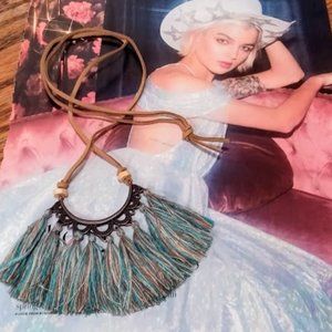 BOHO Southwest Blue Fringe Tassel Necklace
